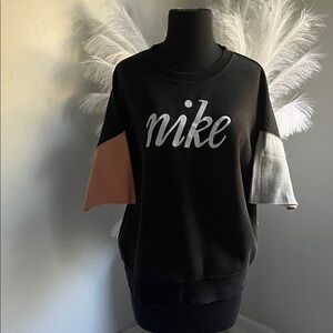 Nike Black Short-Sleeve Logo Sweatshirt with Tan & Silver Panels